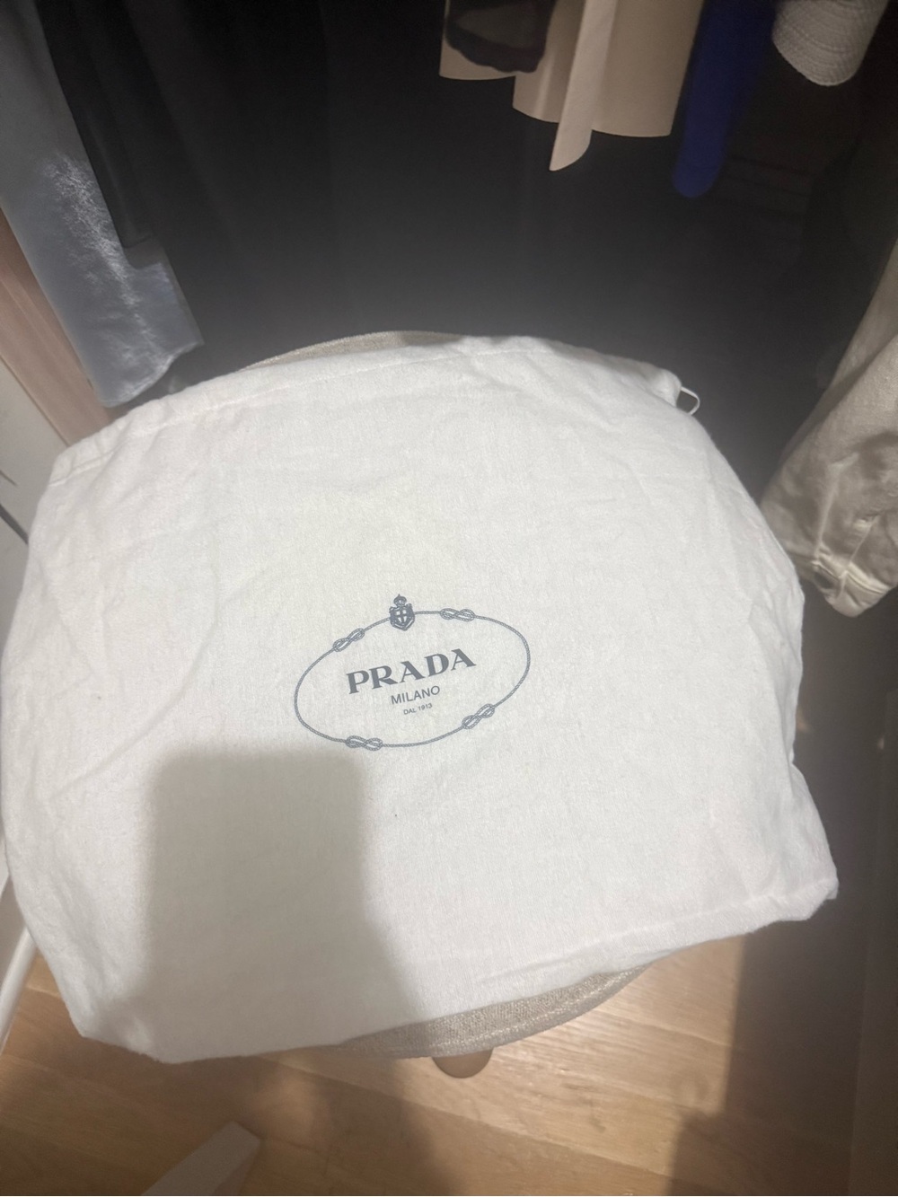 Prada White Cotton Logo Dust Bag with Navy Print